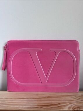 Large Valentino Pink Velvet Clutch/ Laptop Case